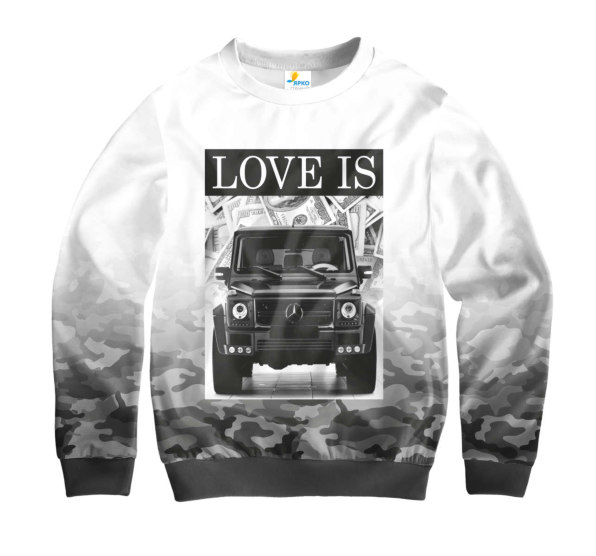 Свитшот детский Love Is Gelandewagen White