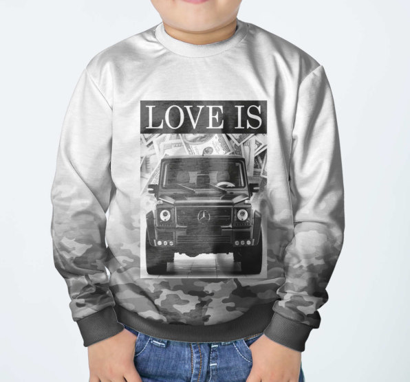 Свитшот детский Love Is Gelandewagen White
