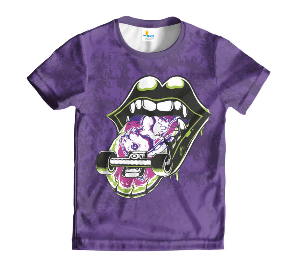 Футболка детская Скейт язык Purple