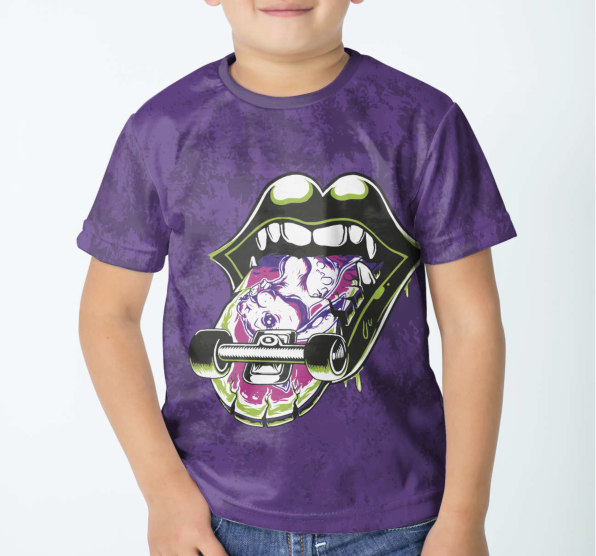 Футболка детская Скейт язык Purple