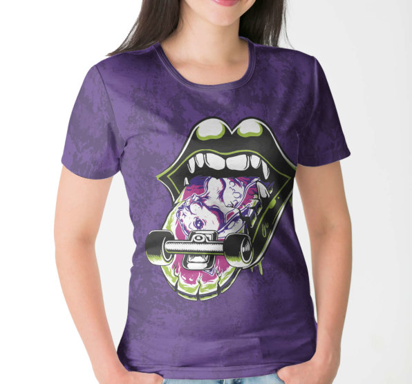 Футболка женская Скейт язык Purple